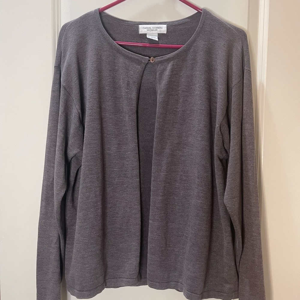 Casual Corner Dark Gray Open Front Cardigan w/ Button Vintage Size 1X